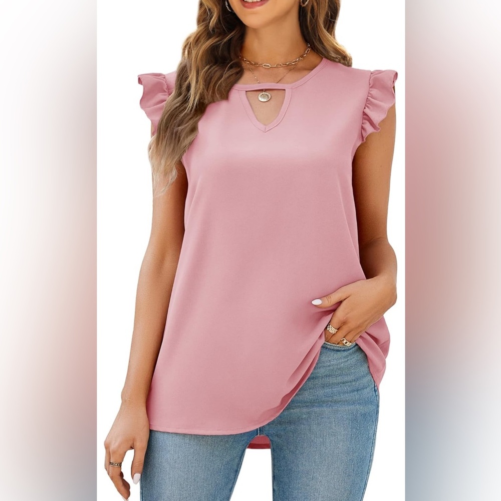 Women’s Pink Ruffled Shoulder Top